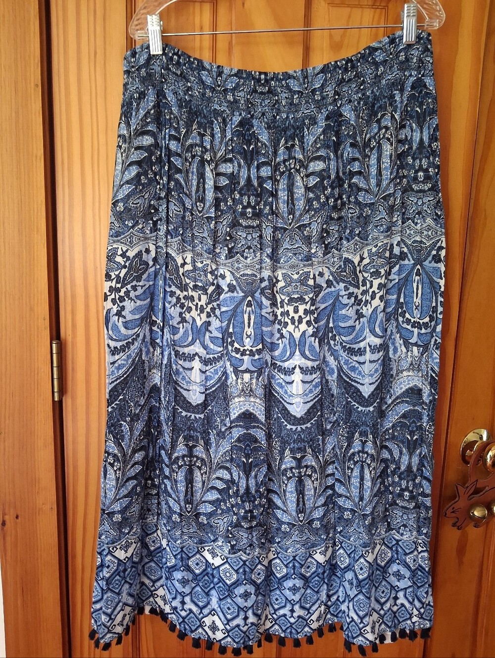 J. Jill Elastic Waist Maxi Skirt Fully Lined Blue Cotton Blend Large NWT